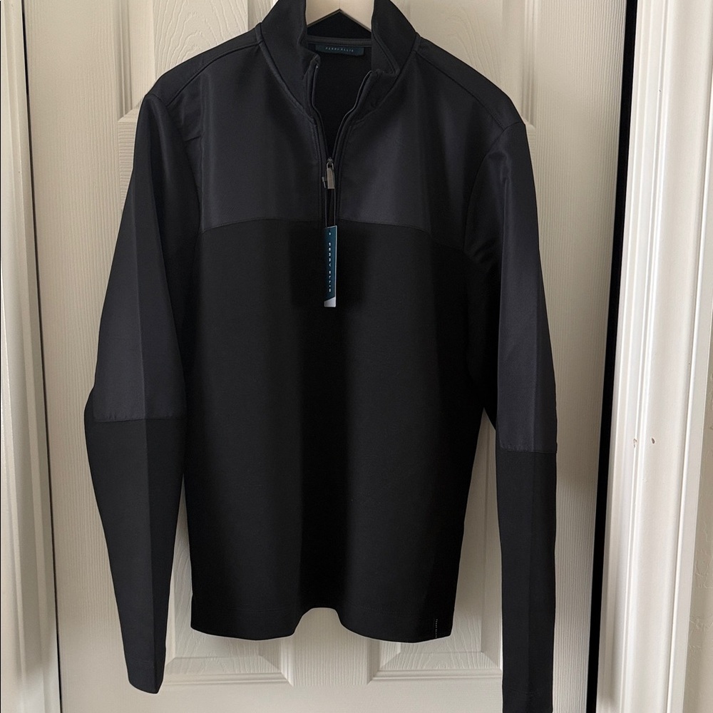 Perry Ellis Men's Black and Gray Quarter-Zip Jacket